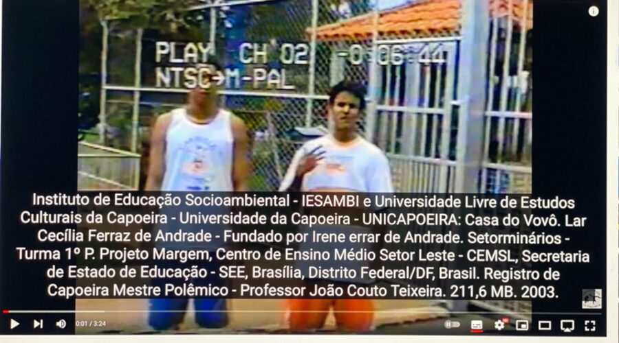Instituto de Educação Socioambiental - IESAMBI e Universidade Livre de Estudos Culturais da Capoeira - Universidade da Capoeira - UNICAPOEIRA: Casa do Vovô. Lar Cecília Ferraz de Andrade - Fundado por Irene errar de Andrade. Setorminários - Turma 1º P. Projeto Margem, Centro de Ensino Médio Setor Leste - CEMSL, Secretaria de Estado de Educação - SEE, Brasília, Distrito Federal/DF, Brasil. Registro de Capoeira Mestre Polêmico - Professor João Couto Teixeira. 211,6 MB. 2003.