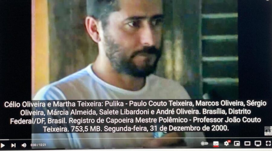Célio Oliveira e Martha Teixeira: Pulika - Paulo Couto Teixeira, Marcos Oliveira, Sérgio Oliveira, Márcia Almeida, Salete Libardoni e André Oliveira. Brasília, Distrito Federal/DF, Brasil. Registro de Capoeira Mestre Polêmico - Professor João Couto Teixeira. 753,5 MB. Segunda-feira, 31 de Dezembro de 2000.