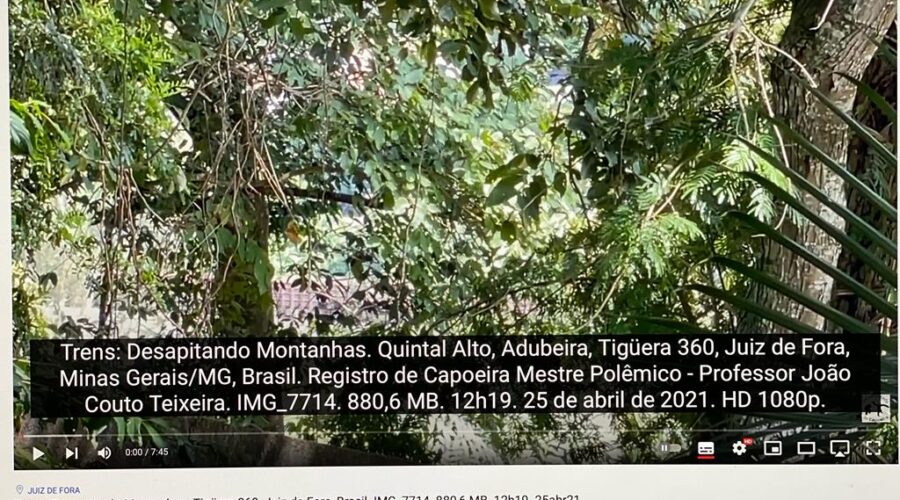 Trens: Desapitando Montanhas. Quintal Alto, Adubeira, Tigüera 360, Juiz de Fora, Minas Gerais/MG, Brasil. Registro de Capoeira Mestre Polêmico - Professor João Couto Teixeira. IMG_7714. 880,6 MB. 12h19. 25 de abril de 2021. HD 1080p.