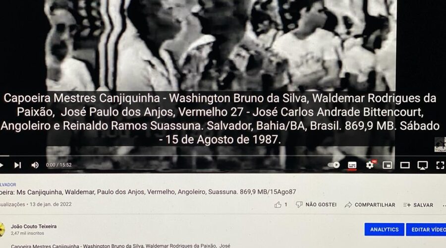 Capoeira Mestres Canjiquinha - Washington Bruno da Silva, Waldemar Rodrigues da Paixão, José Paulo dos Anjos, Vermelho 27 - José Carlos Andrade Bittencourt, Angoleiro e Reinaldo Ramos Suassuna. Salvador, Bahia/BA, Brasil. 869,9 MB. Sábado - 15 de Agosto de 1987.