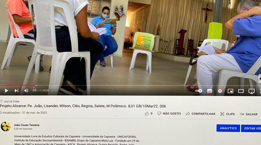 Universidade Livre de Estudos Culturais da Capoeira - Universidade da Capoeira - UNICAPOEIRA, Instituto de Educação Socioambiental - IESAMBI, Grupo de Capoeira Meia Lua - Fundado em 29 de Maio de 1962 e Associação de Capoeira - ASCA. Projeto Alicerce. Quinta Reunião. Padre João Francisco Batista da Silva, Lisander Augusto Maciel Stumpf, Wilson, Cléo, Regina, Solange, Salete Libardoni e Mestre Polêmico - Professor João Couto Teixeira. Sociedade São Vicente de Paulo, Conferência Nossa Senhora do Carmo, Forania Nossa Senhora Mãe de Deus, Conjunto JK, Bairro Nossa Senhora de Lourdes, Juiz de Fora, Minas Gerais/MG, Brasil. Registro de Capoeira Mestre Polêmico - Professor João Couto Teixeira. IMG_3616. 8,01 GB. 13h56. Quinta-feira, 10 de Março de 2022. HD 1080p. 006.